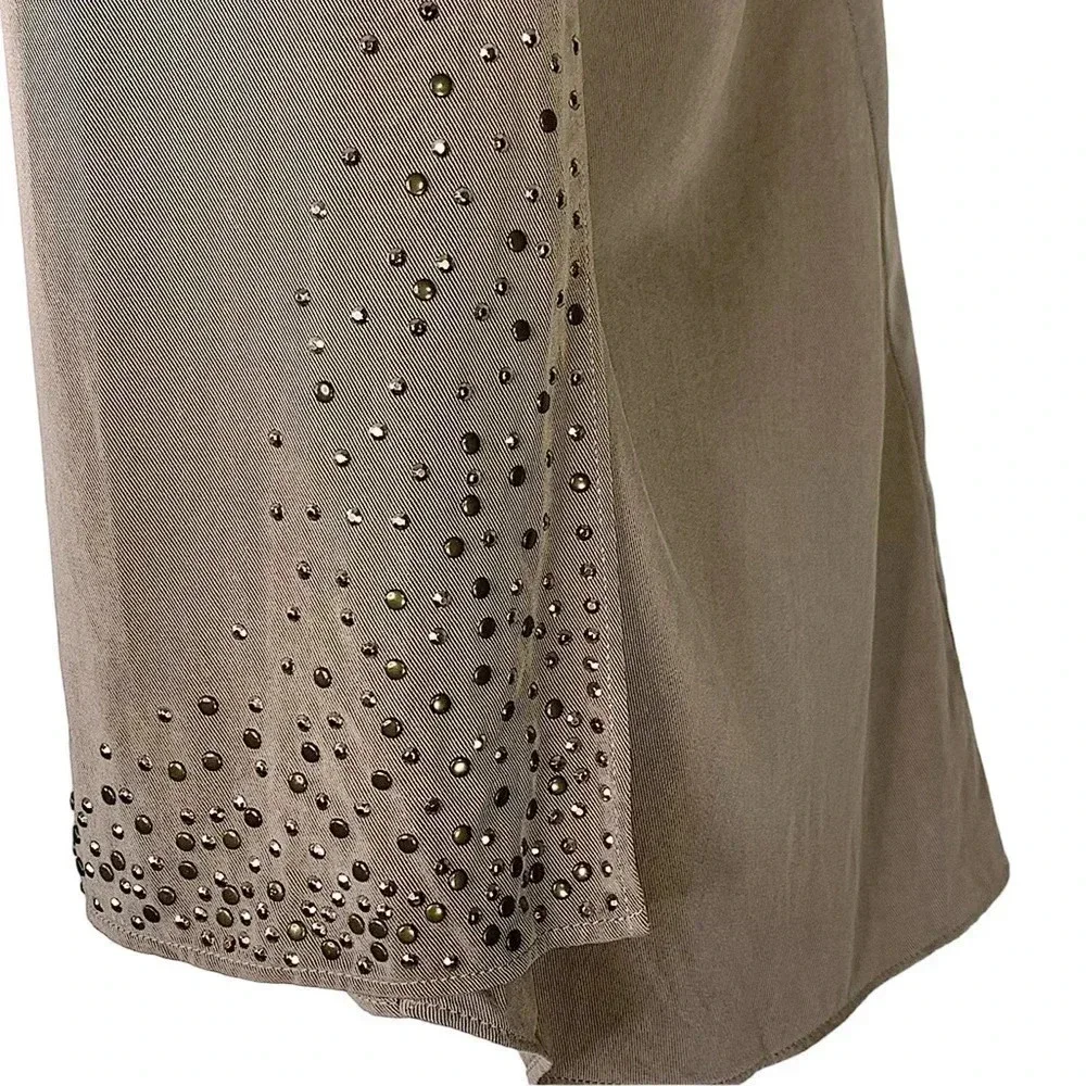 Cache Silk Blend Sleeveless Open Front Studded Vest Women Size M Brown Waterfall